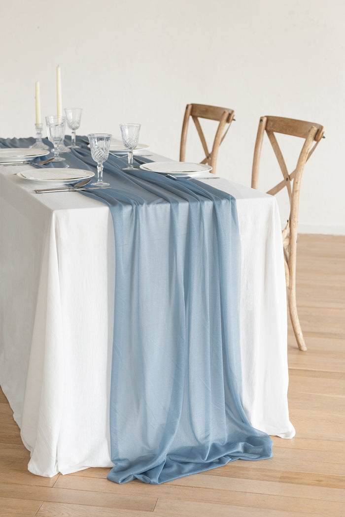 14ft | Chiffon Wedding Table Linens in Something Blue V2