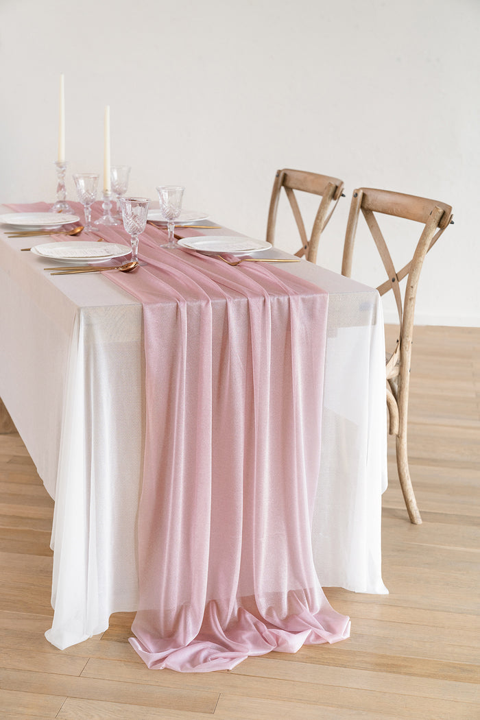 Romantic Sheer Table Runner 29' w x 14ft in Dusty Rose & Cream?Clearance