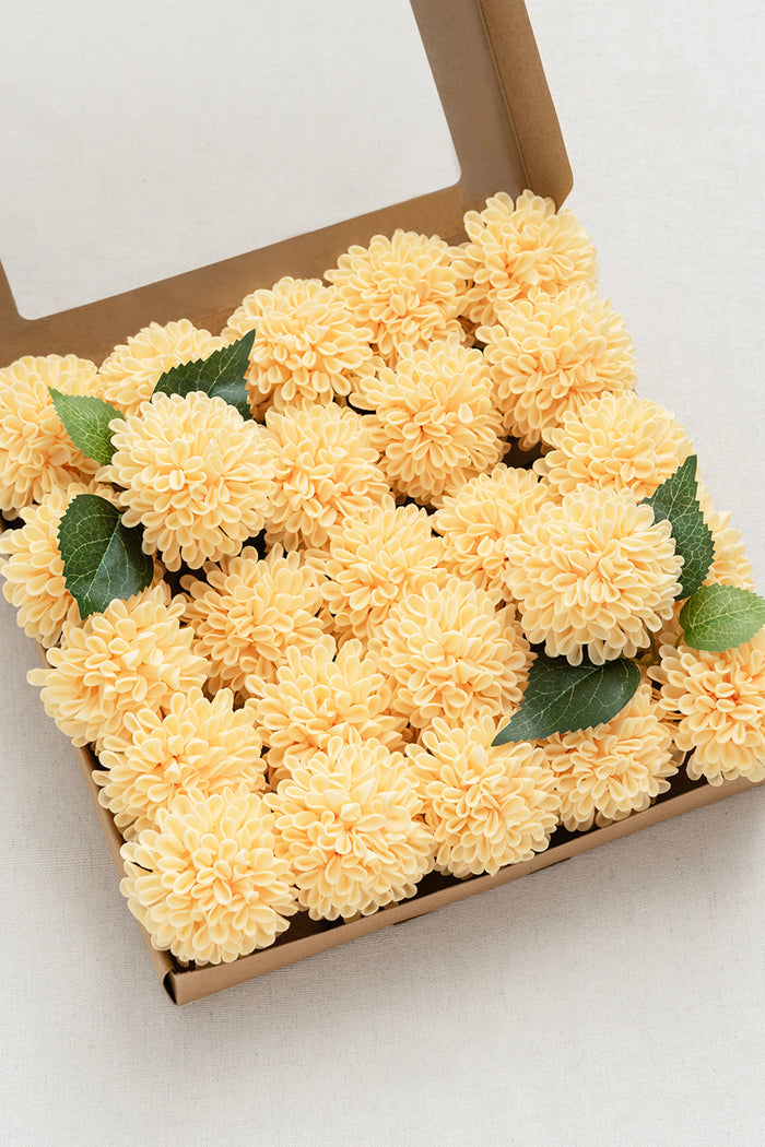 25pcs | 2.5" Foam Dahlia with Stem in Lemonade Yellow | Clearance
