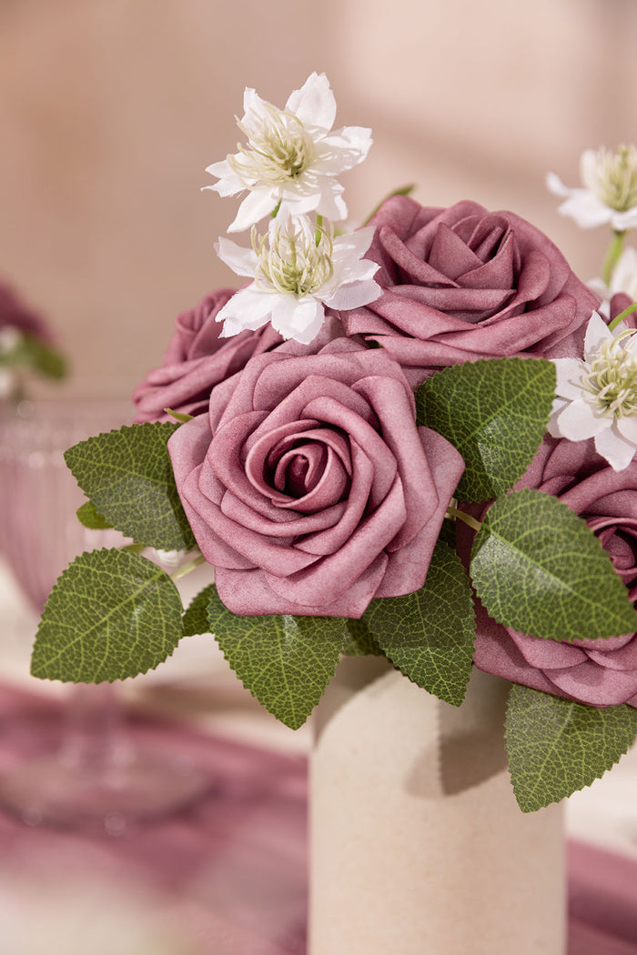25pcs | 3" Foam Rose with Stem in Azalea Pink