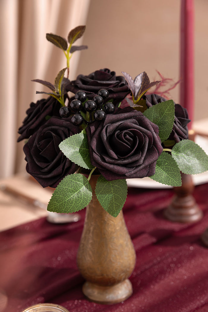 25pcs | 3" Foam Rose with Stem in Black Baccara