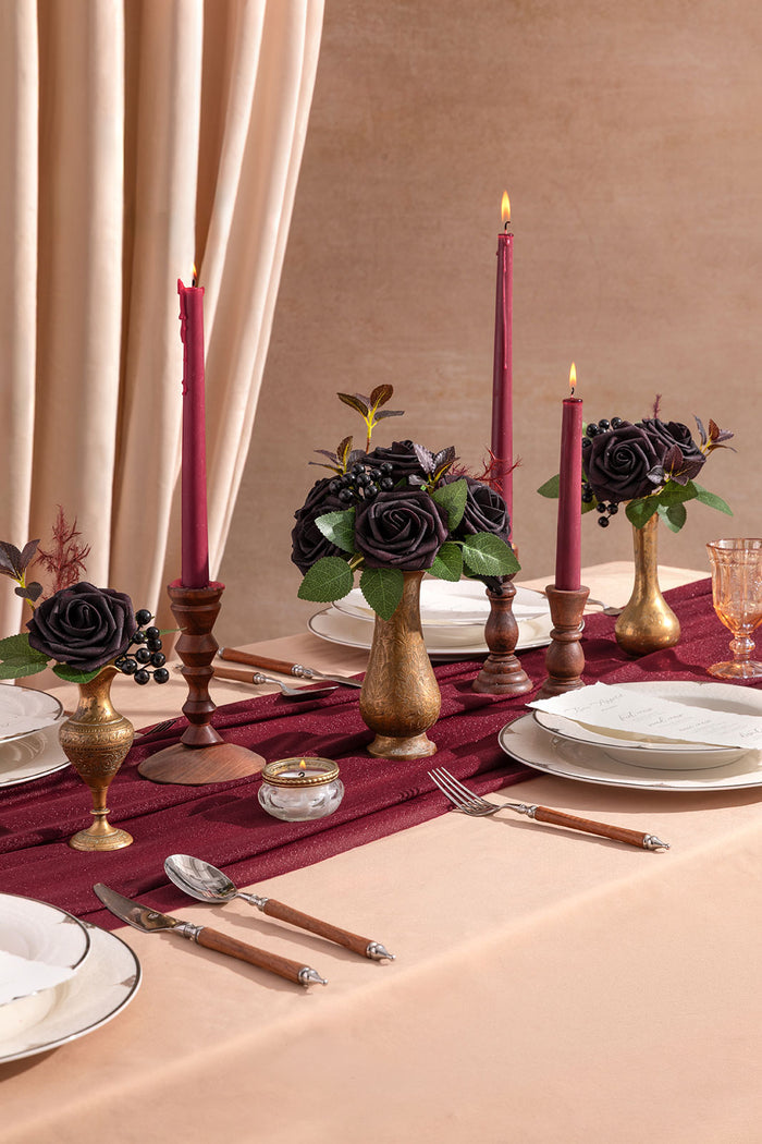 25pcs | 3" Foam Rose with Stem in Black Baccara