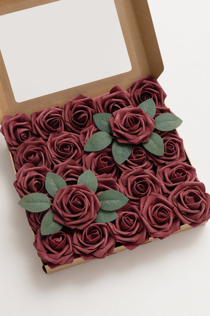 25pcs | 3" Foam Rose with Stem in Burgundy Rose V2