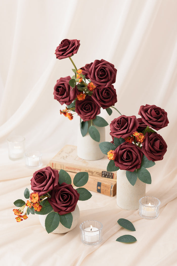 25pcs | 3" Foam Rose with Stem in Burgundy Rose V2