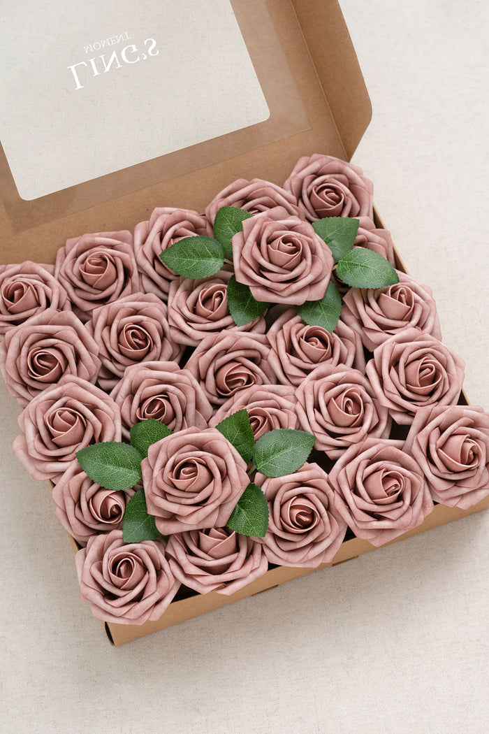 3' Foam Rose with Stem - Dusty Rose & Plum - Image 5