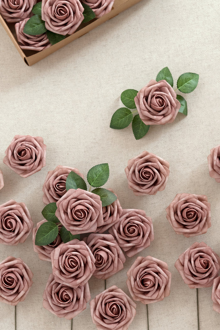 3' Foam Rose with Stem - Dusty Rose & Plum - Image 6
