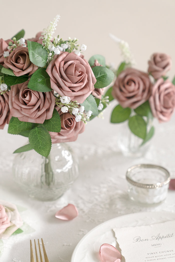 3' Foam Rose with Stem - Dusty Rose & Plum - Image 8