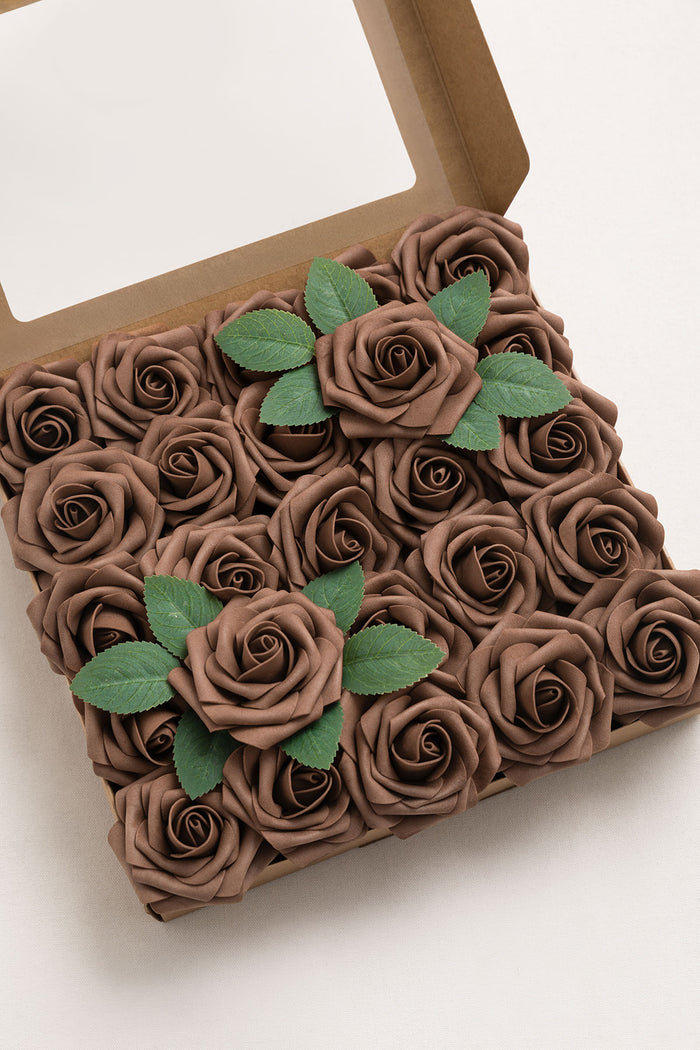25pcs | 3" Foam Rose with Stem in Earth Brown