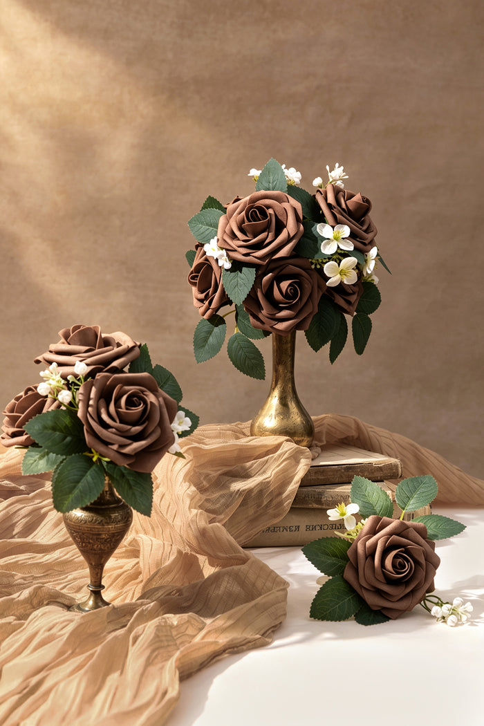 25pcs | 3" Foam Rose with Stem in Earth Brown