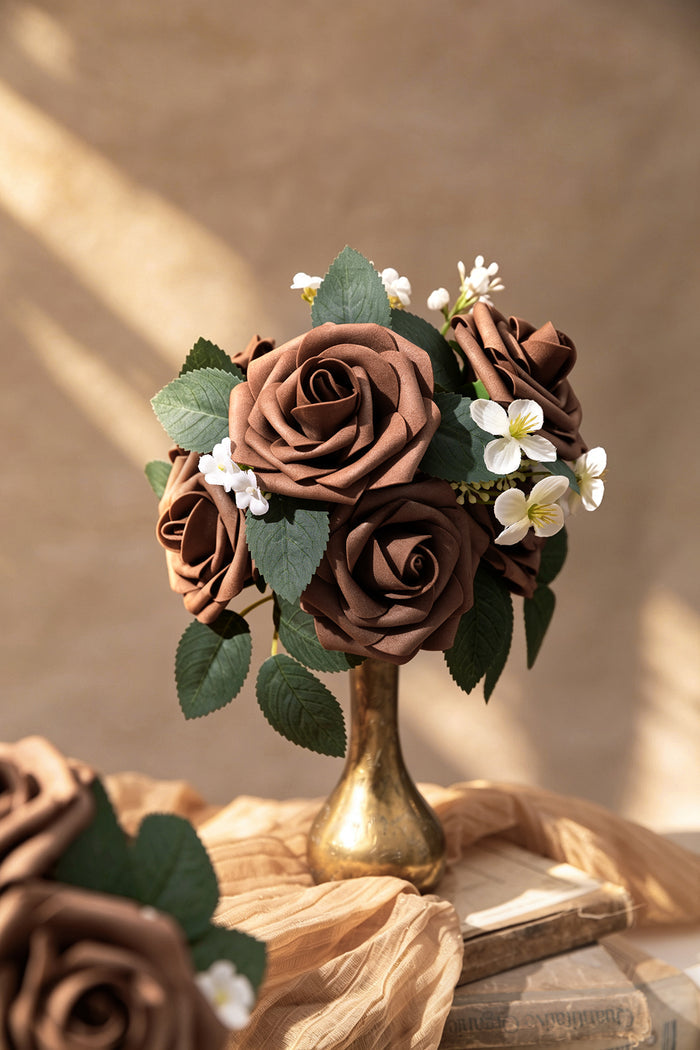 25pcs | 3" Foam Rose with Stem in Earth Brown