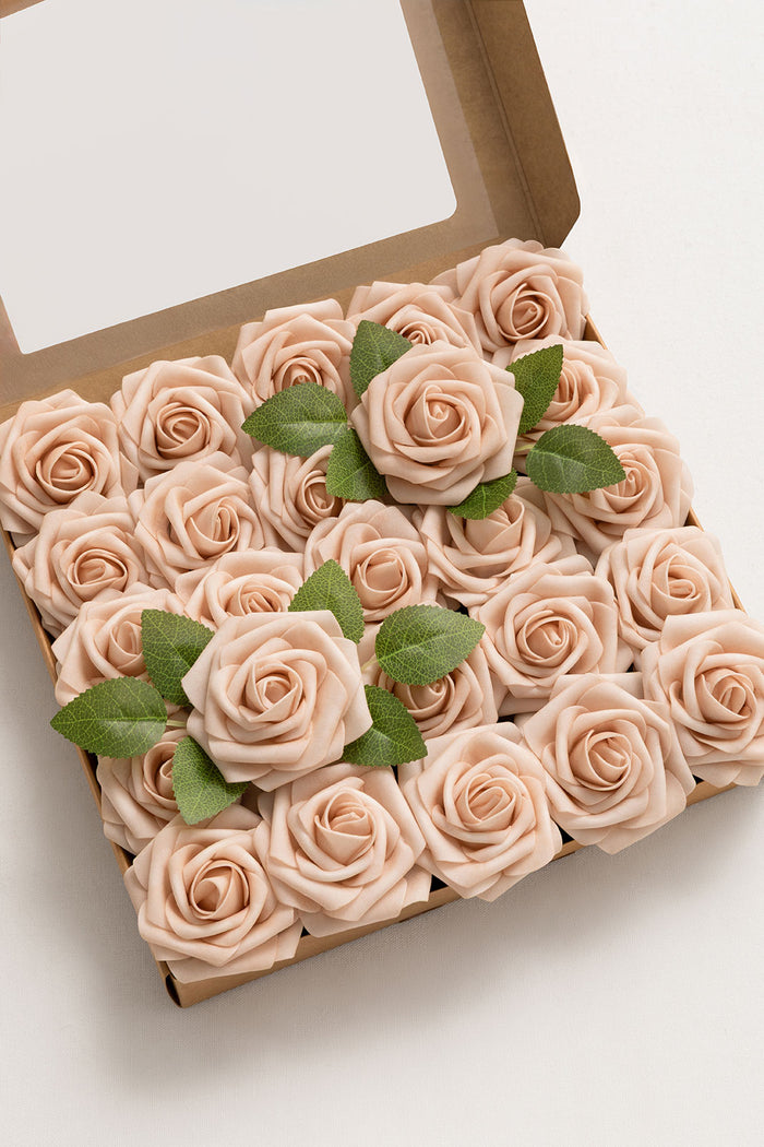 25pcs | 3" Foam Rose with Stem in Nude