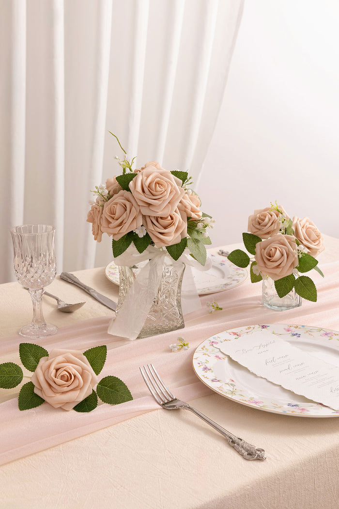 25pcs | 3" Foam Rose with Stem in Nude