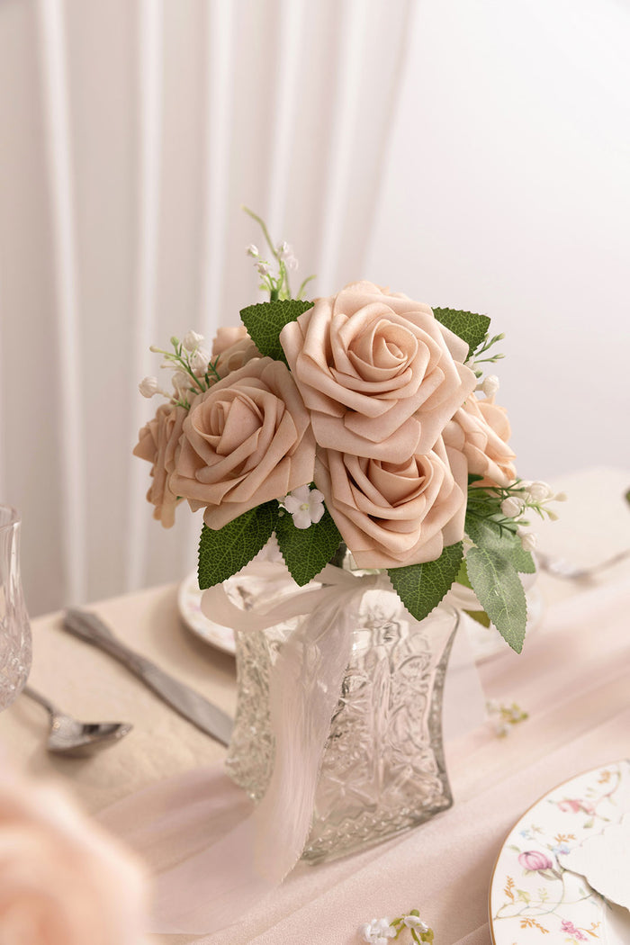 25pcs | 3" Foam Rose with Stem in Nude