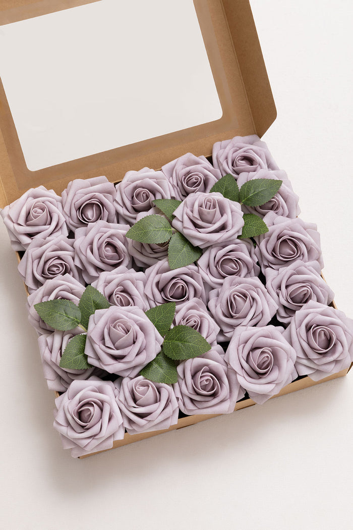 25pcs | 3" Foam Rose with Stem in Pale Lavender