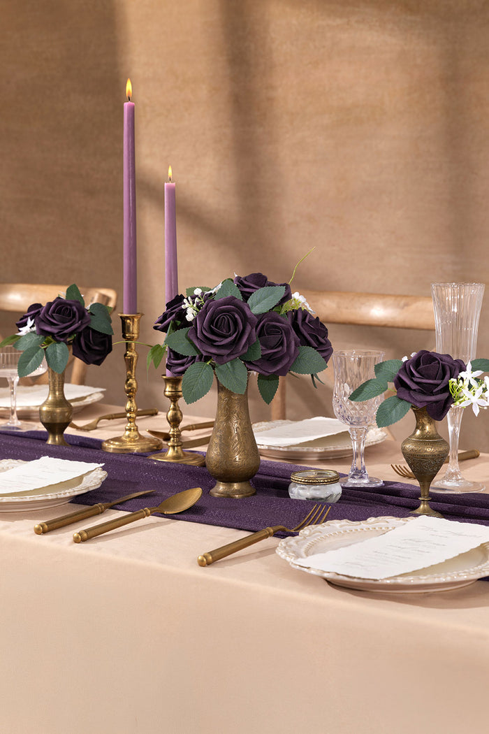 Plum Lily Foam Roses with Wire Stems – 25 Pack Wedding Decor