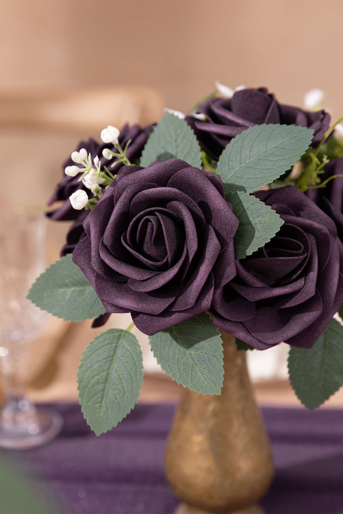 DIY Plum Lily Rose Flower Box Kit – Silk and Foam Roses with Greenery