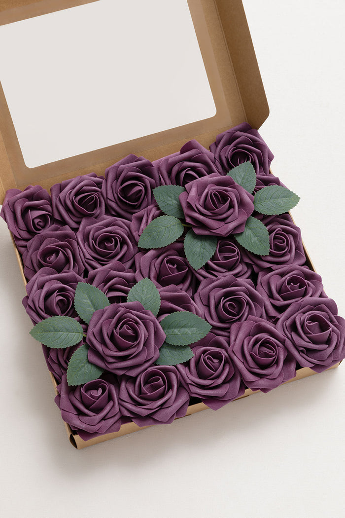 25pcs | 3" Foam Rose with Stem in Plum