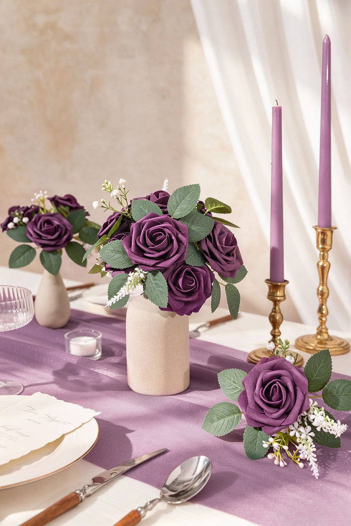 25pcs | 3" Foam Rose with Stem in Plum