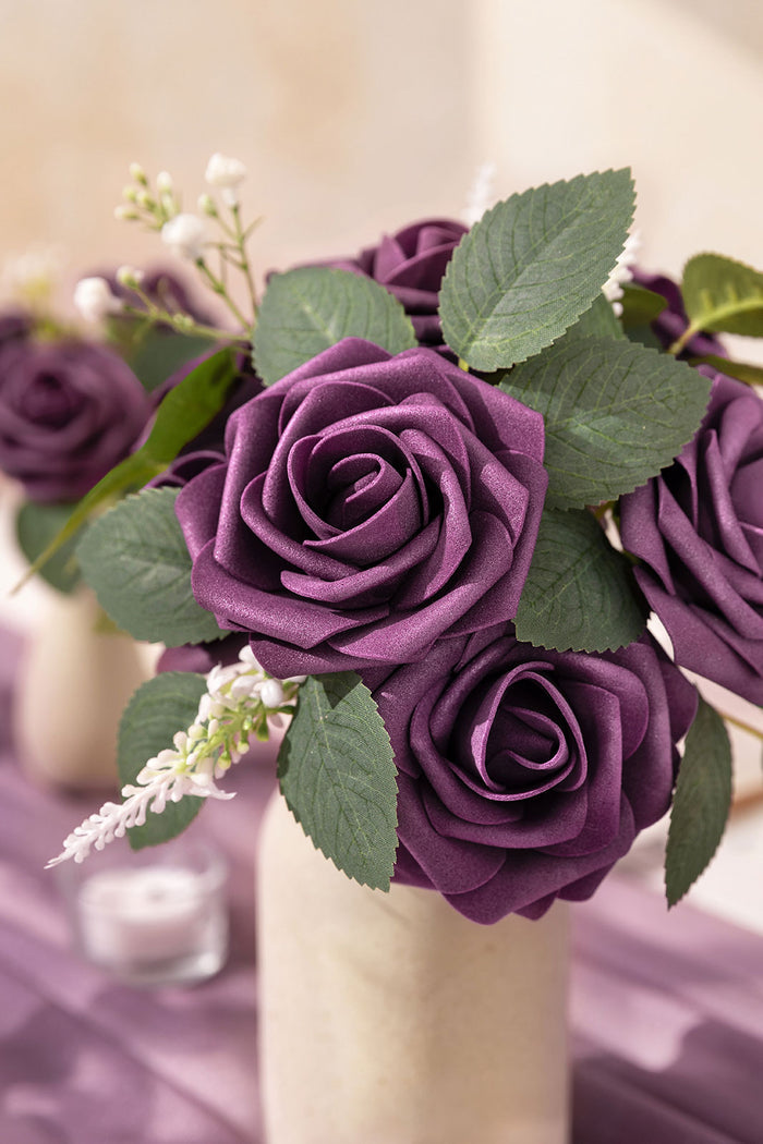 25pcs | 3" Foam Rose with Stem in Plum