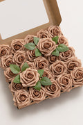 25pcs Sand Beige Foam Rose with Stem – DIY Flower Box