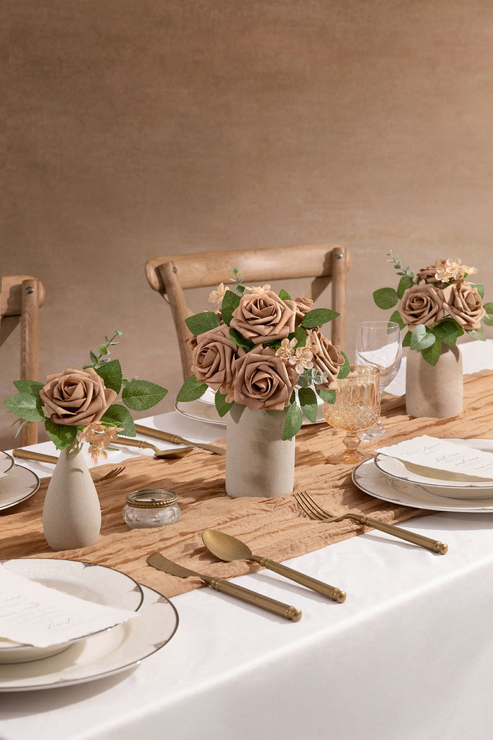 DIY Sand Beige Rose Flower Box Kit – Silk and Foam Roses with Greenery