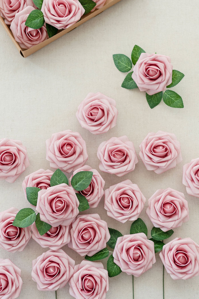25pcs | 3" Foam Rose with Stem in Shabby Blush