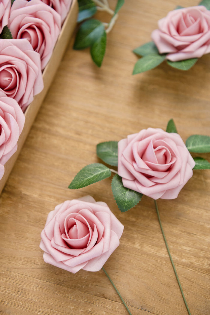 25pcs | 3" Foam Rose with Stem in Shabby Blush