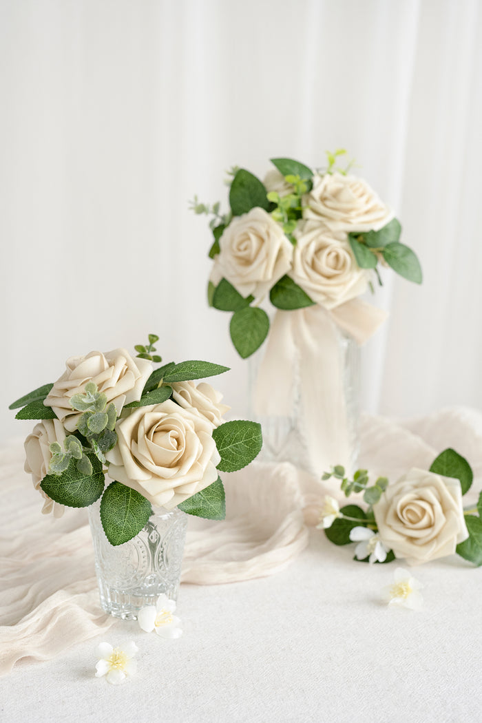 25pcs | 3" Foam Rose with Stem in Tawny Beige Rose