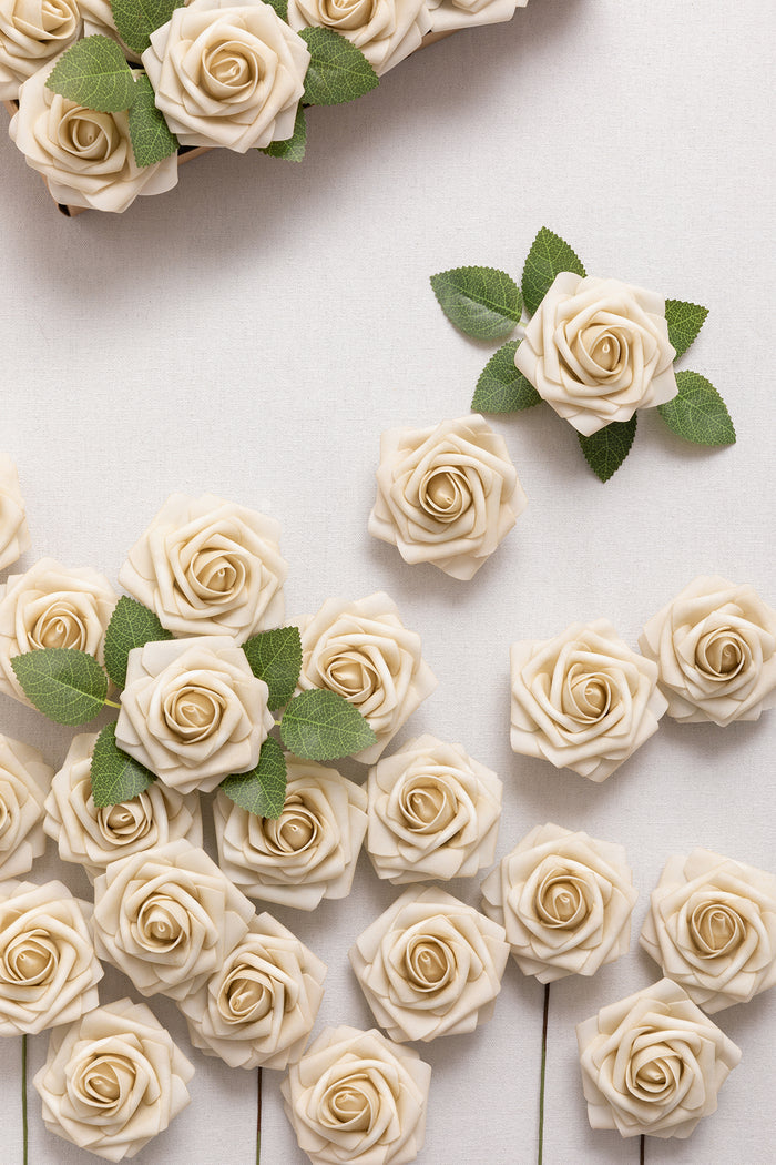 25pcs | 3" Foam Rose with Stem in Tawny Beige Rose