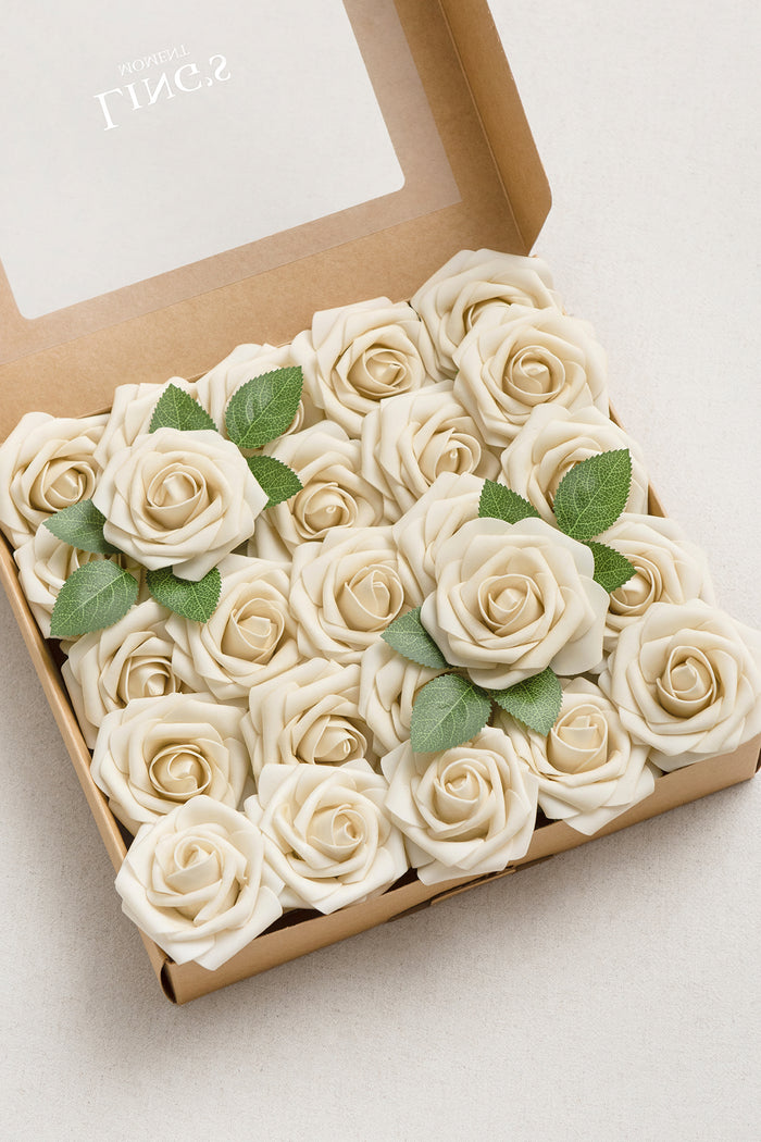25pcs | 3" Foam Rose with Stem in Tawny Beige Rose