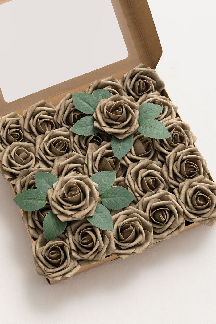 25pcs | 3" Foam Rose with Stem in White Pepper