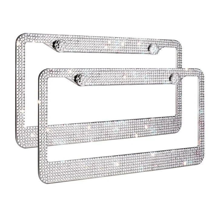 2PCS Bling License Plate Frame Glitter Crystal Sparkling Rhinestone Diamond Caps Rieworkes