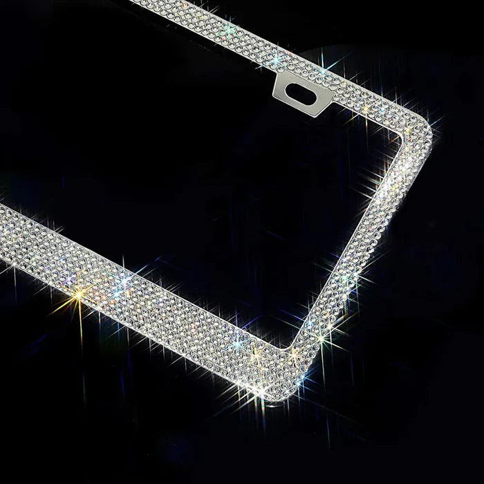 2PCS Bling License Plate Frame Glitter Crystal Sparkling Rhinestone Diamond Caps Rieworkes