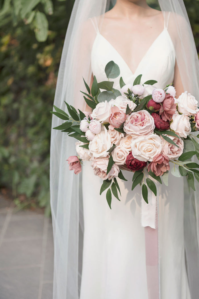3.5' Silk Austin Rose & 3' Cabbage Rose with Stem - Image 2
