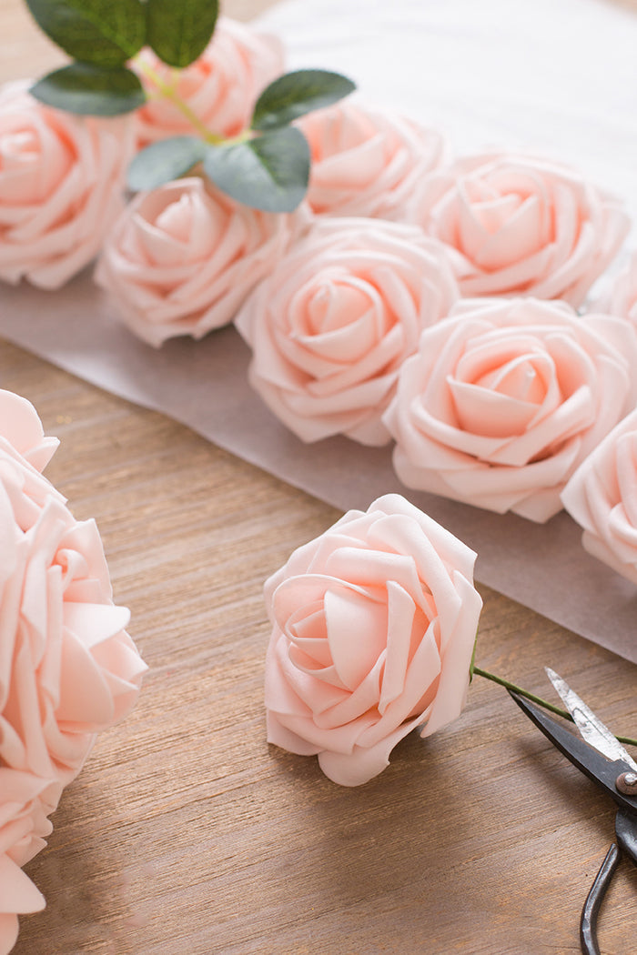 50pcs | 3" Foam Rose with Stem in Blush