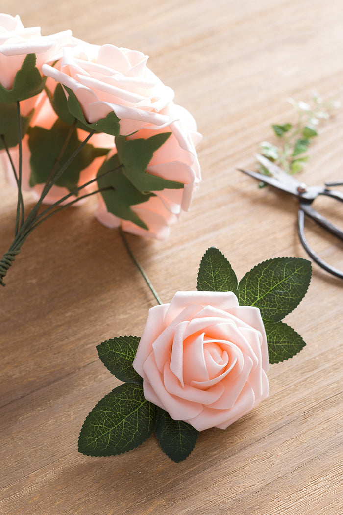 50pcs | 3" Foam Rose with Stem in Blush