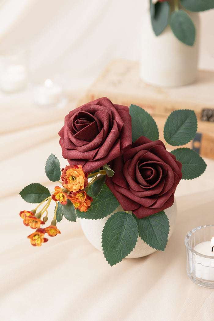 50pcs | 3" Foam Rose with Stem in Burgundy V2