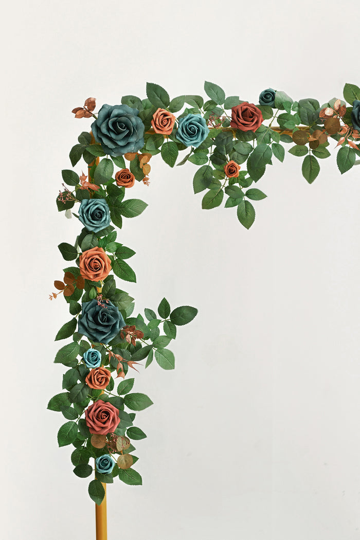 5ft Rose Leaf Flower Garland in Dark Teal & Burnt Orange - Image 2