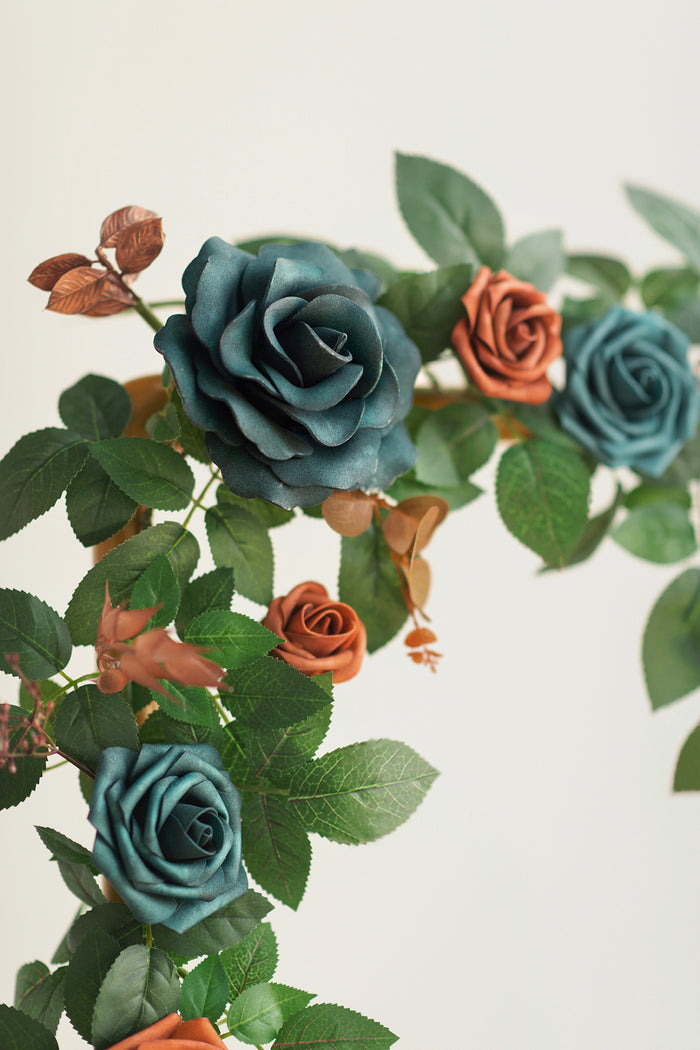5ft Rose Leaf Flower Garland in Dark Teal & Burnt Orange - Image 3