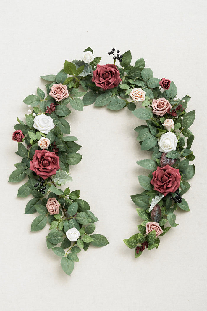 5ft Rose Leaf Flower Garland in Dusty Rose & Mauve - Image 3