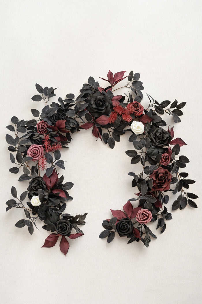 5ft Rose Leaf Flower Garland in Moody Burgundy & Black - Image 4