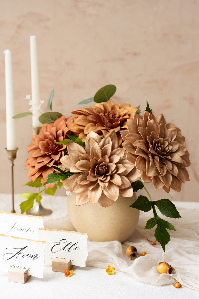 6.5" Foam Dahlia with Stem in Burnt Orange | Clearance