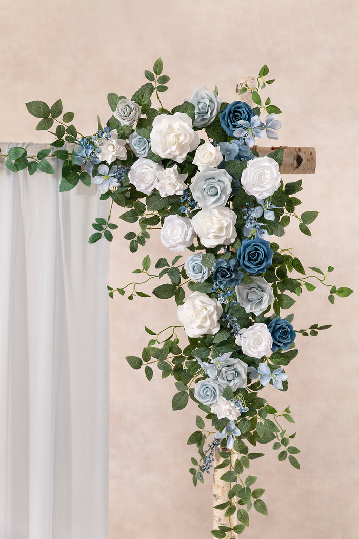 6.5ft Flower Garland with Hanging Vines in Dusty Blue & Dutch Blue - Image 3