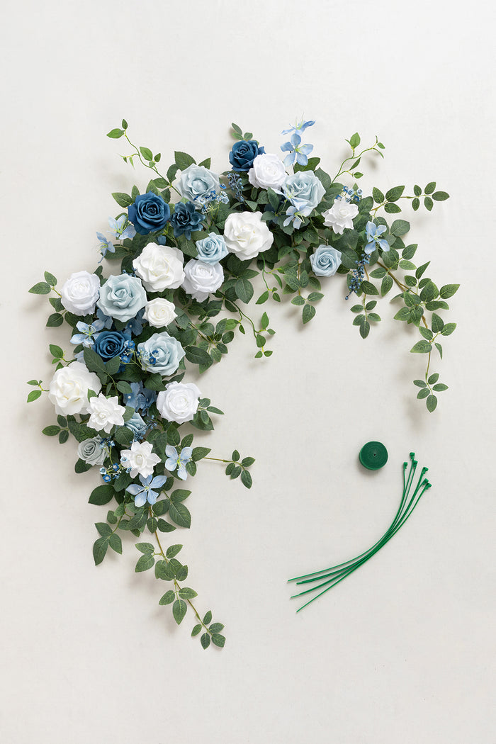 6.5ft Flower Garland with Hanging Vines in Dusty Blue & Dutch Blue - Image 5