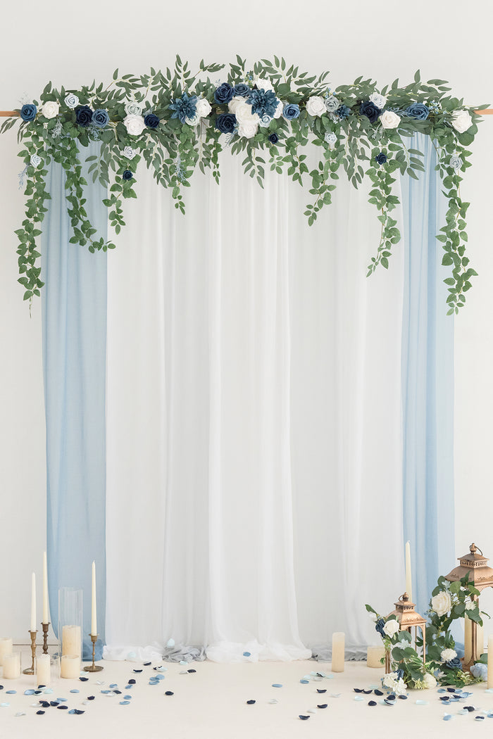 6.5ft Flower Garland with Hanging Rose Leaves for Ceremony Backdrop in Dusty Blue - Image 2