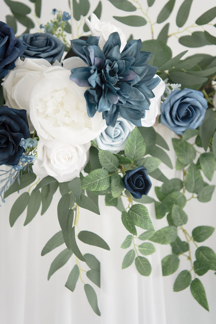 6.5ft Flower Garland with Hanging Rose Leaves for Ceremony Backdrop in Dusty Blue - Image 3