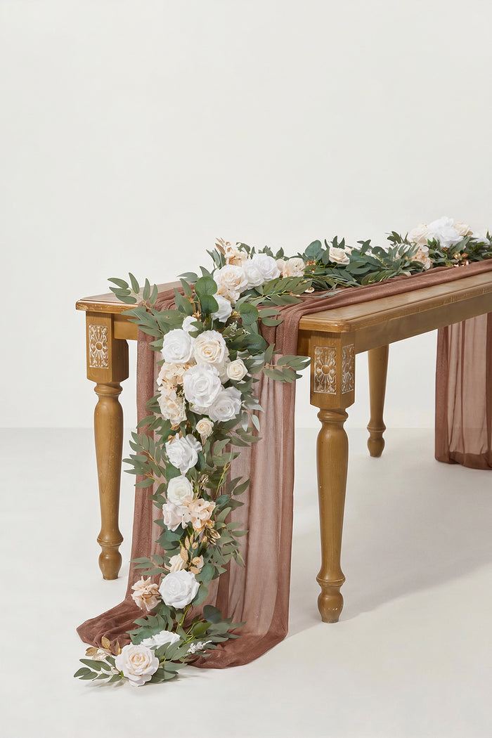 6ft Flower Garland & 14ft Diamond Chiffon Table Runner Combo