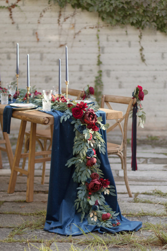 6ft | Guest Table Flower Garlands in Burgundy & Navy