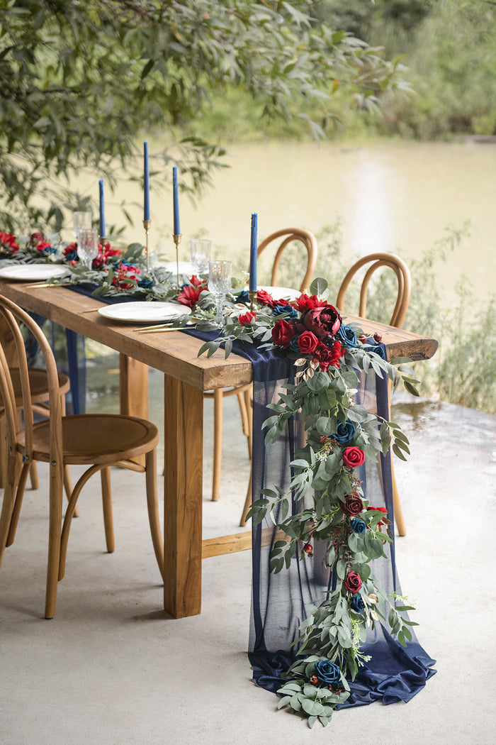 6ft | Guest Table Flower Garlands in Burgundy & Navy