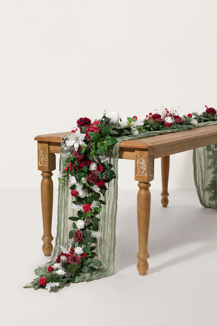 6ft Flower Garland in Christmas Red & Sparkle